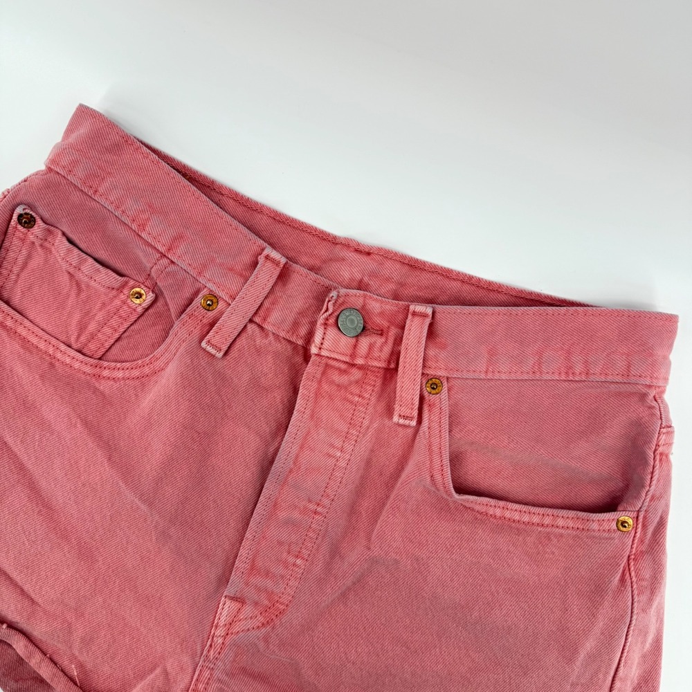 Levi's 501 Denim Shorts Women 30 Pink High Rise Raw Hem Cut Off Button Fly